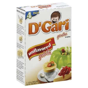 D Gari Gelatin, Unflavored, 4 Pack, 4 - 0.25 oz envelopes [1 oz (28 g)]