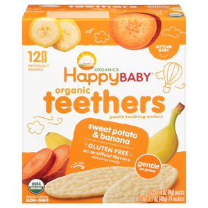 Happy Baby Sitting Baby Sweet Potato & Banana Organic Teethers, 12 - 0.14 oz (4 g) packs [1.7 oz (48 g)]