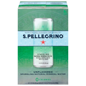 S.Pellegrino Sparkling Natural Unflavored Mineral Water, 8 - 11.15 fl oz (330 ml) cans [89.2 fl oz (2.79) 2.64 l]