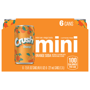 Crush Caffeine Free Orange Mini Soda, 6 - 7.5 fl oz (221 ml) cans [45 fl oz (1.3 l)]