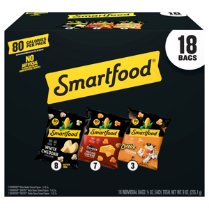 Smartfood Popcorn, White Cheddar/Doritos Nacho Cheese/Cheetos Cheddar, 18 - 0.5 oz bags [9 oz (255.1 g)]
