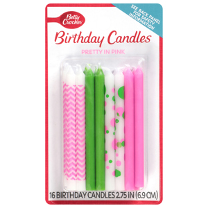 Betty Crocker Pretty in Pink Birthday Candles, 16 birthday candles