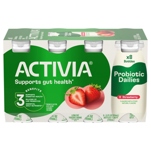 Activia Strawberry Probiotic Dailies Low Fat Yogurt Drinks, 8 - 3.1 fl oz (93 ml) bottles [1.56 pt (744 ml)]