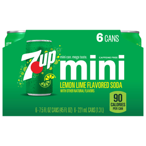 7-UP Lemon Lime Flavored Mini Soda, 6 - 7.5 fl oz (221 ml) cans [45 fl oz (1.3 l)]