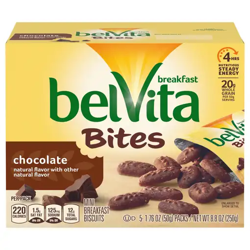 Welcome – New Lenox – Belvita Breakfast Biscuits, Chocolate, Mini, Bites, 5  Pack, 5 - 1.76 Oz (50 G) Packs [8.8 Oz (250 G)]