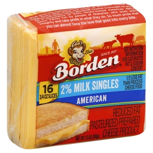 Borden Cheese Product, Pasteurized Prepared, American, Reduced Fat, 2% Milk Singles, 16 - 0.75 oz slices [12 oz (340 g)]