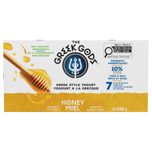 The Greek Gods Greek Style Honey Miel Yogurt, 2 - 650 g each