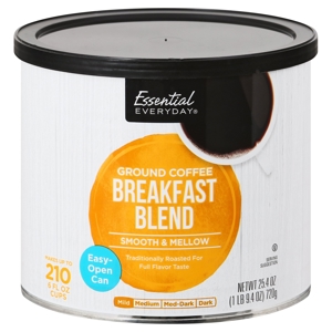 Essential Everyday Coffee, Ground, Smooth & Mellow, Mild, Breakfast Blend, 25.4 oz (1 lb 9.4 oz) 720 g