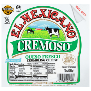 El Mexicano Queso Cremoso, Whole Milk Cheese,  10 oz (283 g)
