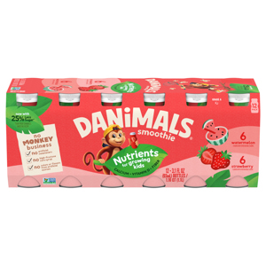 Danimals Strawberry & Watermelon Kids Low Fat Yogurt Smoothies, 12 - 3.1 fl oz (93 ml) bottles [1.16 qt (1.1 l)]