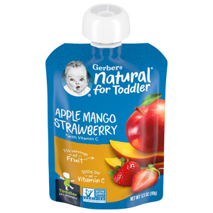 Gerber Apple Mango Strawberry, with Vitamin C, Toddler (12+ Months), 3.5 oz (99 g)