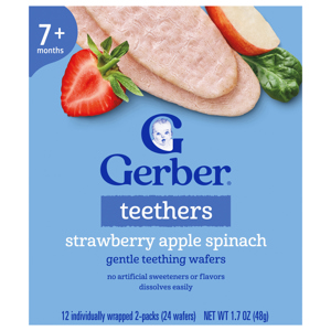 Gerber 7+ Months Teethers Strawberry Apple Spinach Gentle Teething Wafers, 12 - 2 pack [1.7 oz (48 g)]