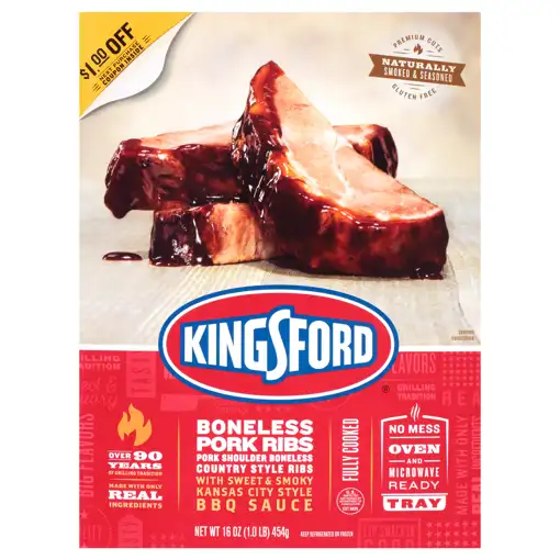 Kingsford Pork Ribs, Boneless, 16 oz lb) 454 g