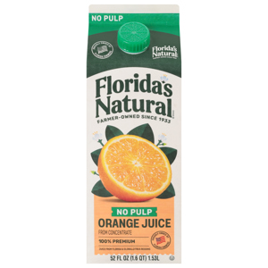 Florida's Natural No Pulp Premium Orange Juice, 52 fl oz (1.6 qt) 1.53 l