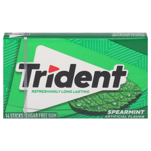 Trident Gum, Sugar Free, Spearmint, 14 sticks