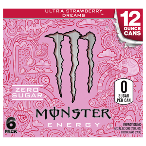 Monster Zero Sugar Ultra Strawberry Dreams Energy Drink, 6 - 12 fl oz (355 ml) cans [72 fl oz (2.13 l)]