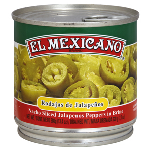 El Mexicano Jalapenos Peppers, in Brine, Nacho Sliced, 13.4 oz (380 g)