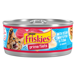 Friskies Wet Cat Food Purina Friskies Prime Filets With Ocean Whitefish and Tuna in Sauce High Protein Wet Cat Food, 5.5
