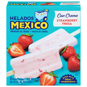 Helados Mexico Ice Cream Bars, Premium, Strawberry, 6 - 2.75 fl oz (81 ml) bars [16.5 fl oz (1 pt) 488 ml)]