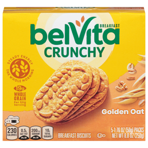 BELVITA BREAKFAST BISCUITS, GOLDEN OAT, CRUNCHY, 5 - 1.76 OZ (50 G) PACKS [8.8 OZ (250 G)]