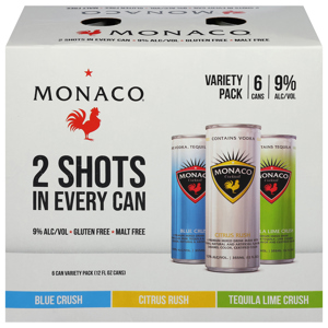 Monaco Cocktail, Blue Crush/Citrus Rush/Tequila Lime Crush, Variety Pack, 6 - 12 fl oz cans