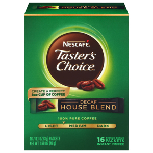 Nescafe Coffee, Instant, Light, House Blend, Decaf, 16 - 0.1 oz (3 g) packets [1.69 oz (48 g)]