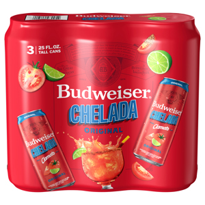 Budweiser Beer, Original, Chelada, 3 - 25 fl oz tall cans