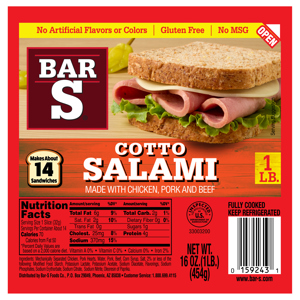 Bar S Cotto Salami, 16 oz (1 lb) 454 g
