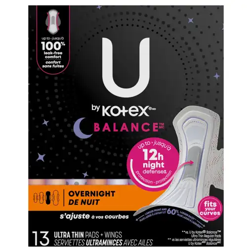 U by Kotex Pads Wings Ultra Thin Overnight 13 pads