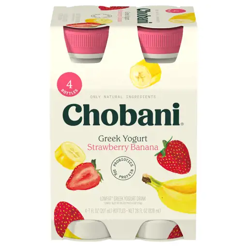 All  Dairy & Eggs – Hopewell – Chobani Yogurt Drink, Lowfat, Greek,  Strawberry Banana, 4 - 7 Fl Oz (207 Ml) Bottles [28 Fl Oz (828 Ml)]