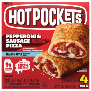 Hot Pockets Italian Style Seasoned Crust Pepperoni & Sausage Pizza Sandwiches, 4 pack [17 oz (1 lb 1 oz) 481 g]