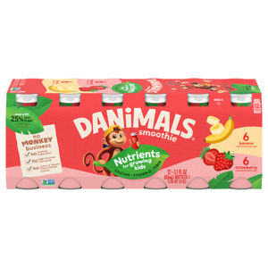 Danimals Strawberry & Banana Split Kids Low Fat Yogurt Smoothies, 12 - 3.1 fl oz (93 ml) bottles [1.16 qt (1.1 l)]