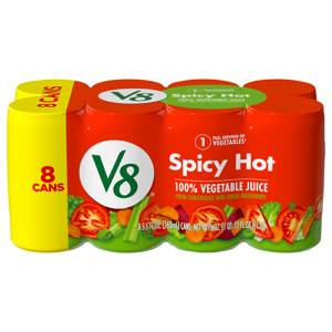 V8 100% Vegetable Juice, Spicy Hot, 8 - 5.5 fl oz (163 ml) cans [44 fl oz (1 qt 12 fl oz) 1.3 l]