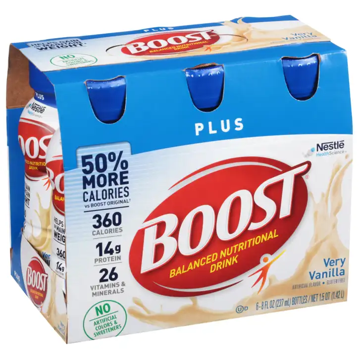 boost drink boxes Nestle BOOST Very Vanilla Nutritional (4 Pack), 6 bottles / 8 fl oz BOOST ORIGINAL BALANCED NUTRITIONAL DRINK The Award Box Boost High