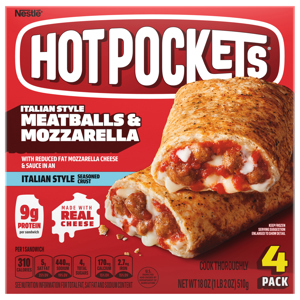 Hot Pockets Italian Style Seasoned Crust Meatballs & Mozzarella Sandwiches, 4 pack [18 oz (1 lb 2 oz) 510 g]