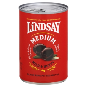 Lindsay Ripe Pitted Olives, Mild & Nutty, Black, Medium, 6 oz (170 g)