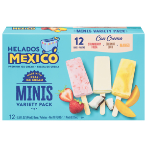 Helados Mexico Ice Cream Bars, Strawberry/Coconut/Mango, Minis, Variety Pack, 12 - 1.5 fl oz (44 ml) bars [18 fl oz (1.1 pt) 532 ml]