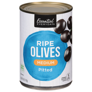 Essential Everyday Olives, Ripe, Pitted, Medium, 6 oz (170 g)