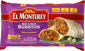 El Monterey Burritos, Beef & Bean, Family Size, 8 Pack, 8 packs [32 oz (2 lbs)]