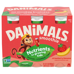 Danimals Strawberry Banana Kids Low Fat Yogurt Smoothies, 6 - 3.1 fl oz (93 ml) bottles [1.16 pt (558 ml)]