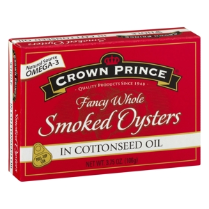 Crown Prince Smoked Oysters, in Cottonseed Oil, Fancy Whole, 3.75 oz (106 g)