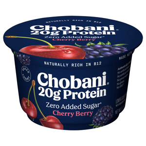 Chobani Cherry Berry Greek Zero Added Sugar Lowfat Yogurt, 6.7 oz (190 g)