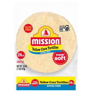 Mission Tortill, Yellow Corn, Low Fat, Extra Thin, Super Soft, 24 tortillas [16 oz (1 lb) 453 g]