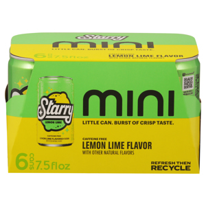 Starry Soda, Lemon Lime Flavor, Mini, 6 - 7.5 fl oz (222 ml) cans [45 fl oz (1.33 l)]