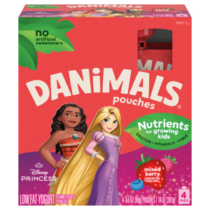 Danimals Pouches Mixed Berry Squeezable Low Fat Yogurt Pouches?, 4 - 3.5 oz (99 g) pouches [14 oz (397 g)]