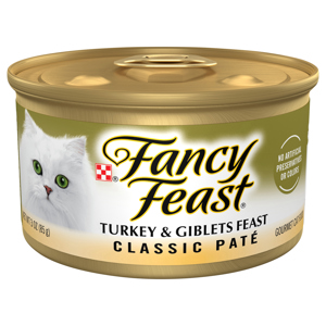 Fancy Feast Cat Food, Gourmet, Turkey & Giblets Feast, Classic Pate, 3 oz (85 g)