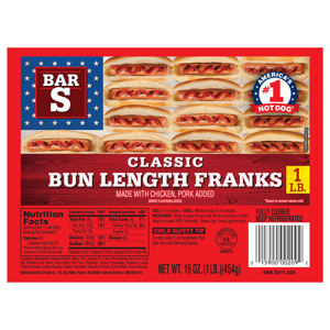 Bar S Classic Bun Length Franks, 16 oz (1 lb) 454 g