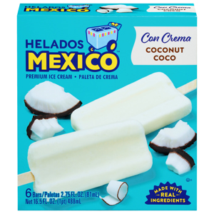 Helados Mexico Ice Cream Bars, Premium, Coconut, 6 - 2.75 fl oz (81 ml) bars [16.5 fl oz (1 pt) 488 ml)]