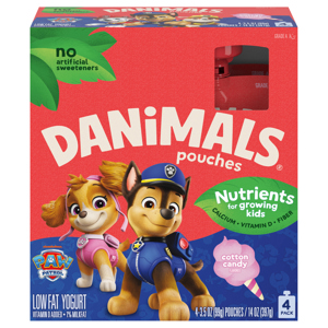 Danimals Cotton Candy Kids Low Fat Yogurt Pouches, 4 - 3.5 oz (99 g) pouches [14 oz (397 g)]