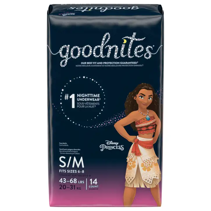 GoodNites Nighttime Underwear Girls Disney Princess S/M (43-68 lbs) - 14 ct  pkg